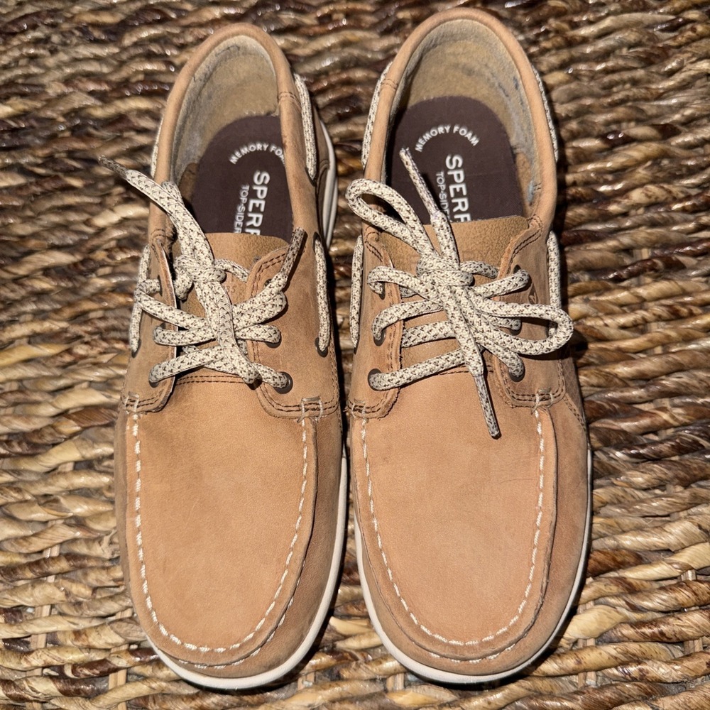 Sperry Gamefish Junior Boys Dark Tan Leather Boat Shoes Size 5W YB56564